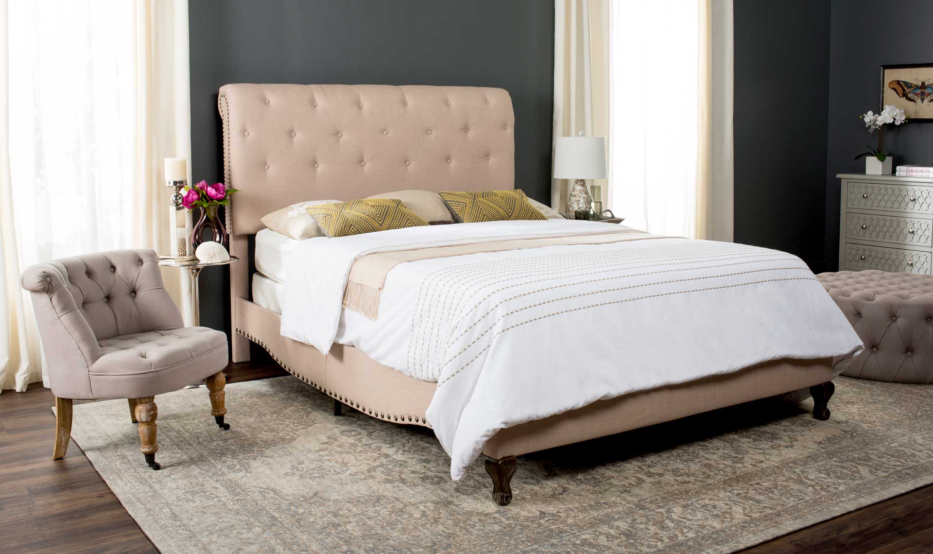 Harvey Upholstered Bed Light Beige - Image 5