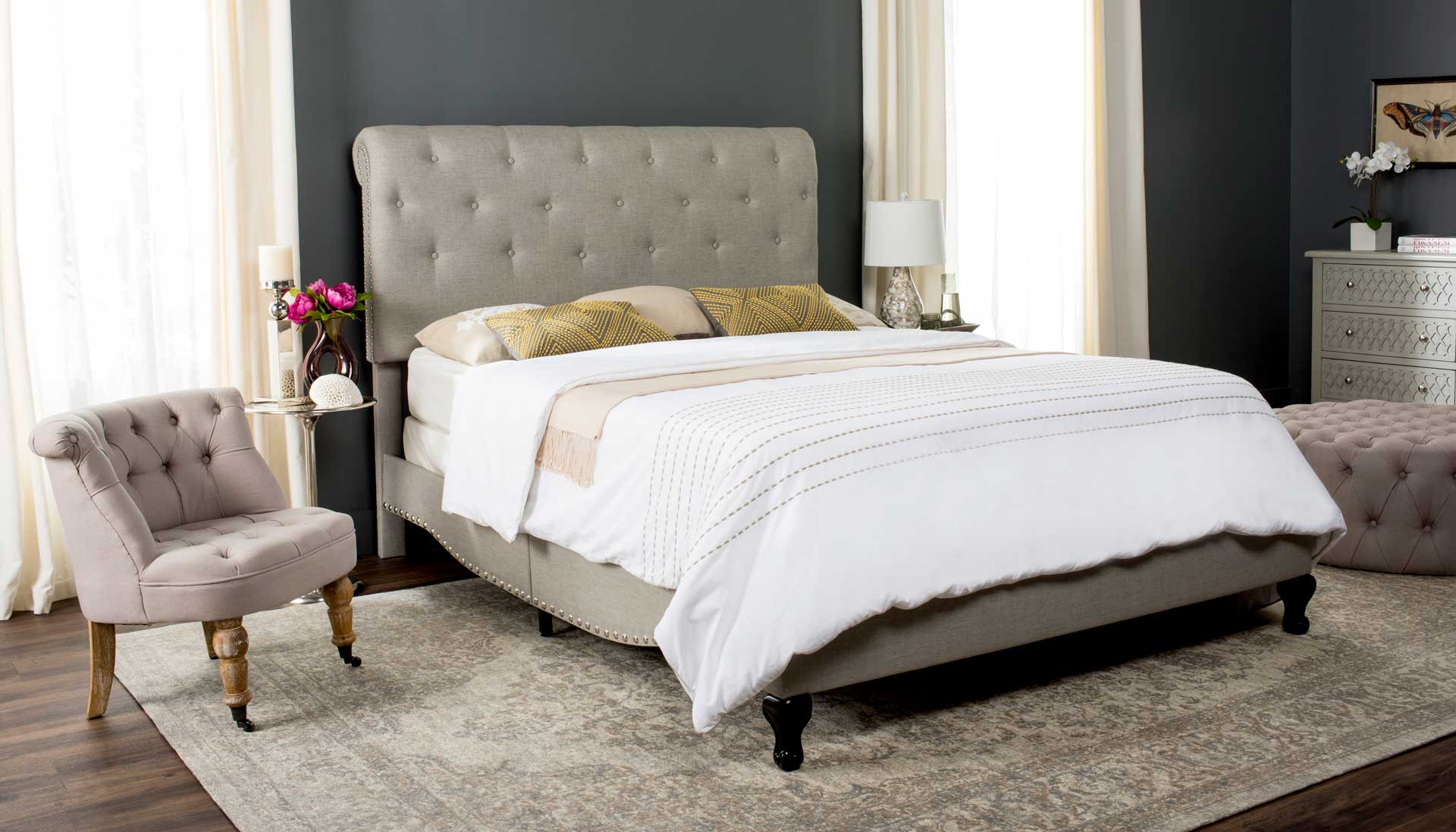 Harvey Upholstered Bed Light Gray - Image 5