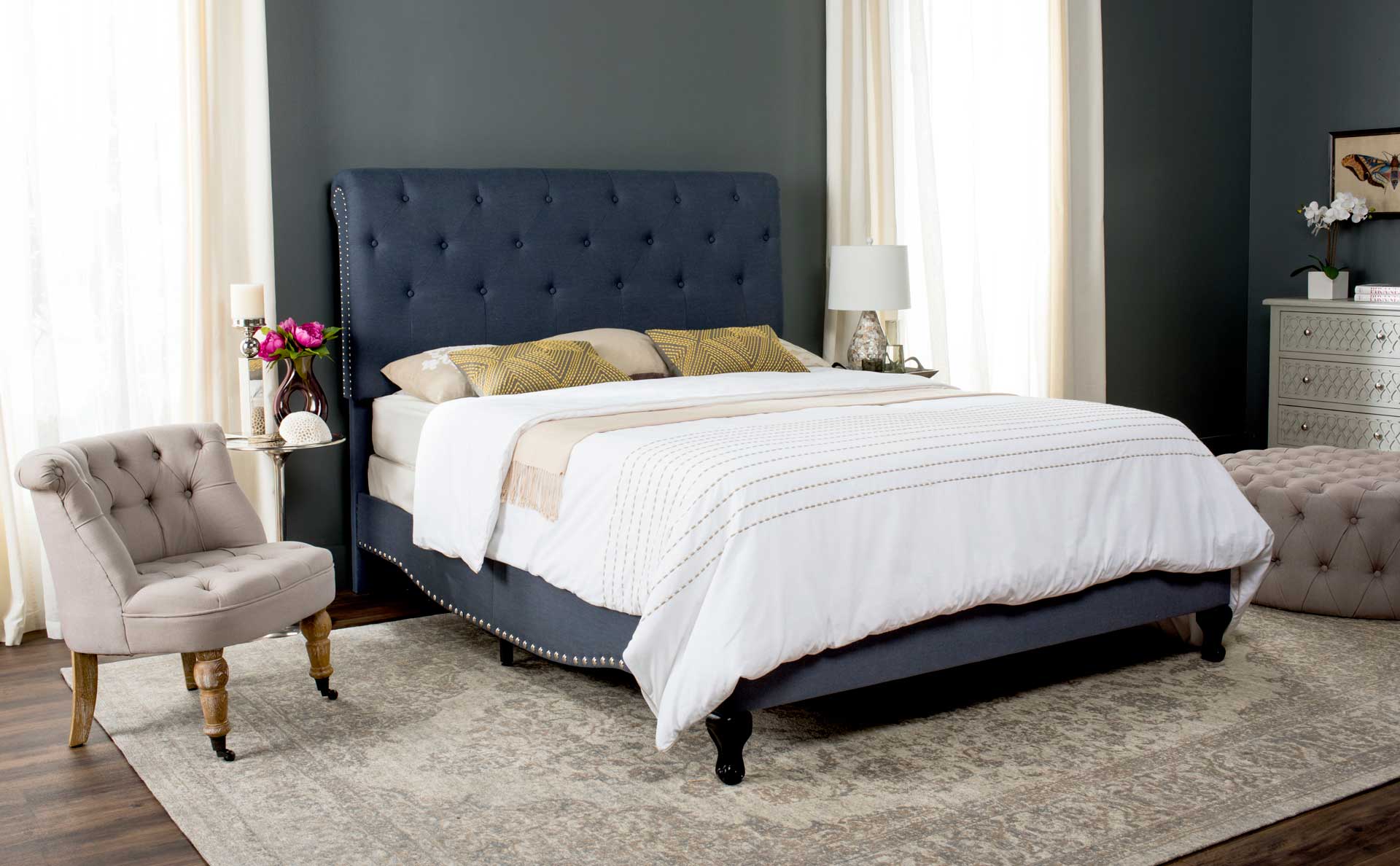 Harvey Upholstered Bed Navy - Image 5