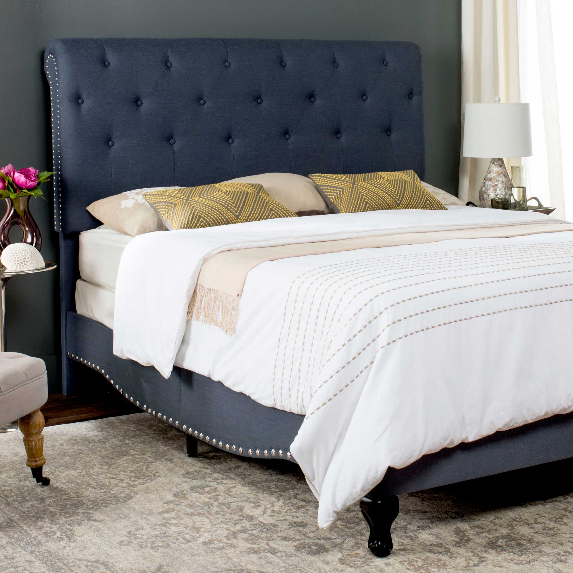 Harvey Upholstered Bed Navy - Image 6