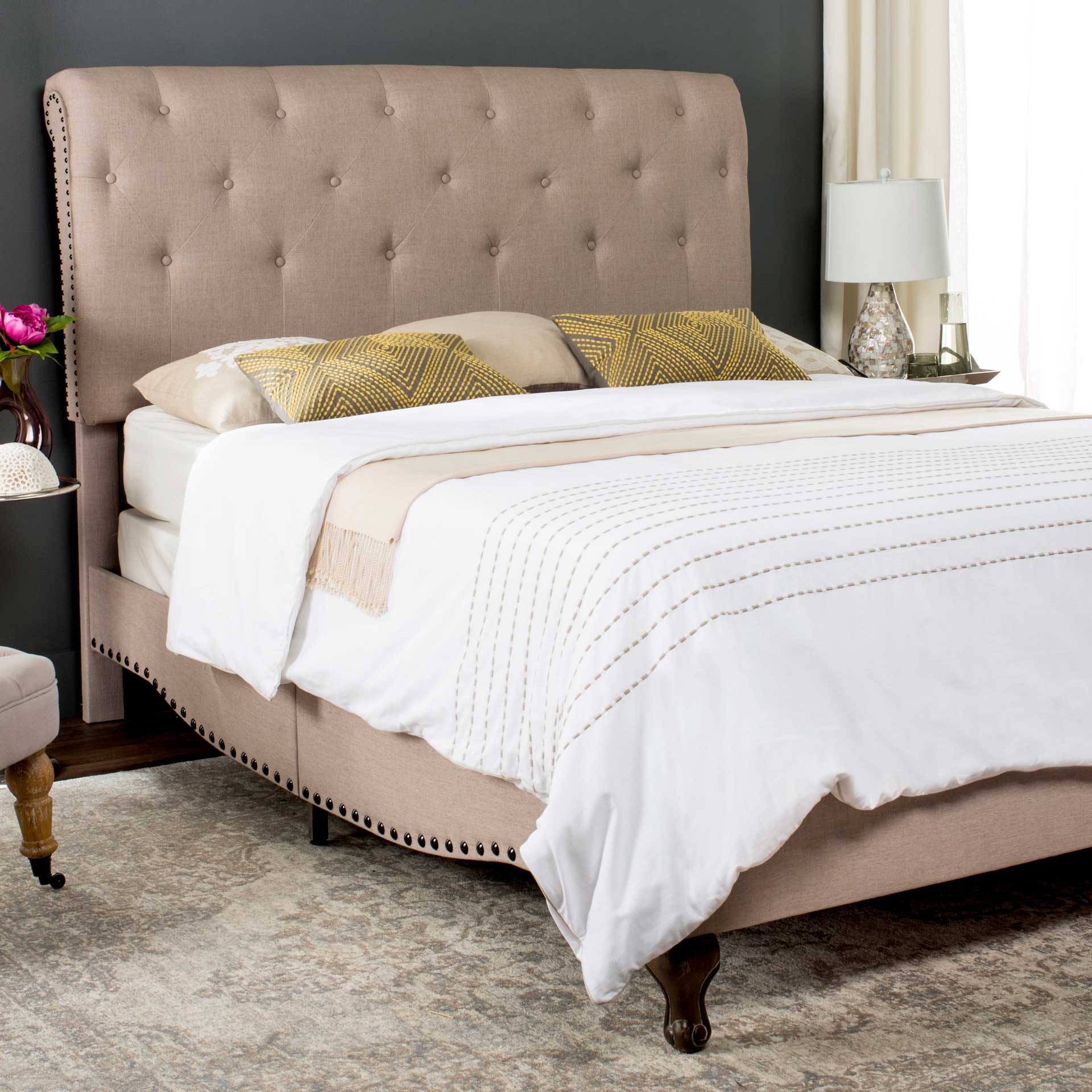 Harvey Upholstered Bed Taupe - Image 6