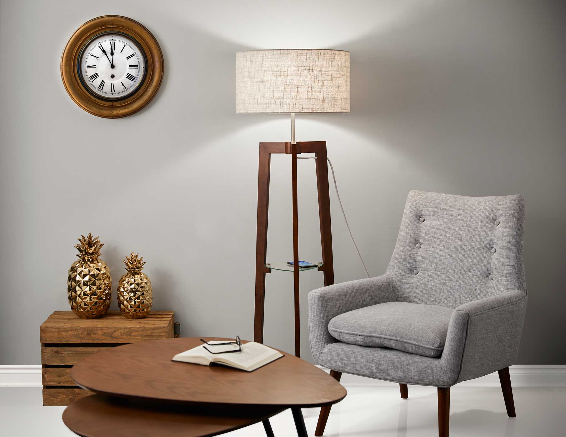 Herblay Shelf Floor Lamp Walnut - Image 4