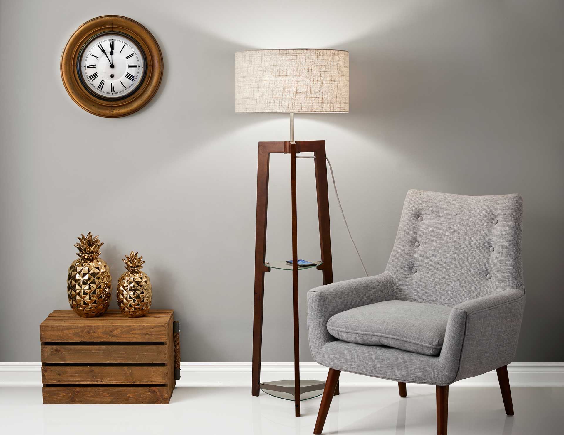 Herblay Shelf Floor Lamp Walnut - Image 5