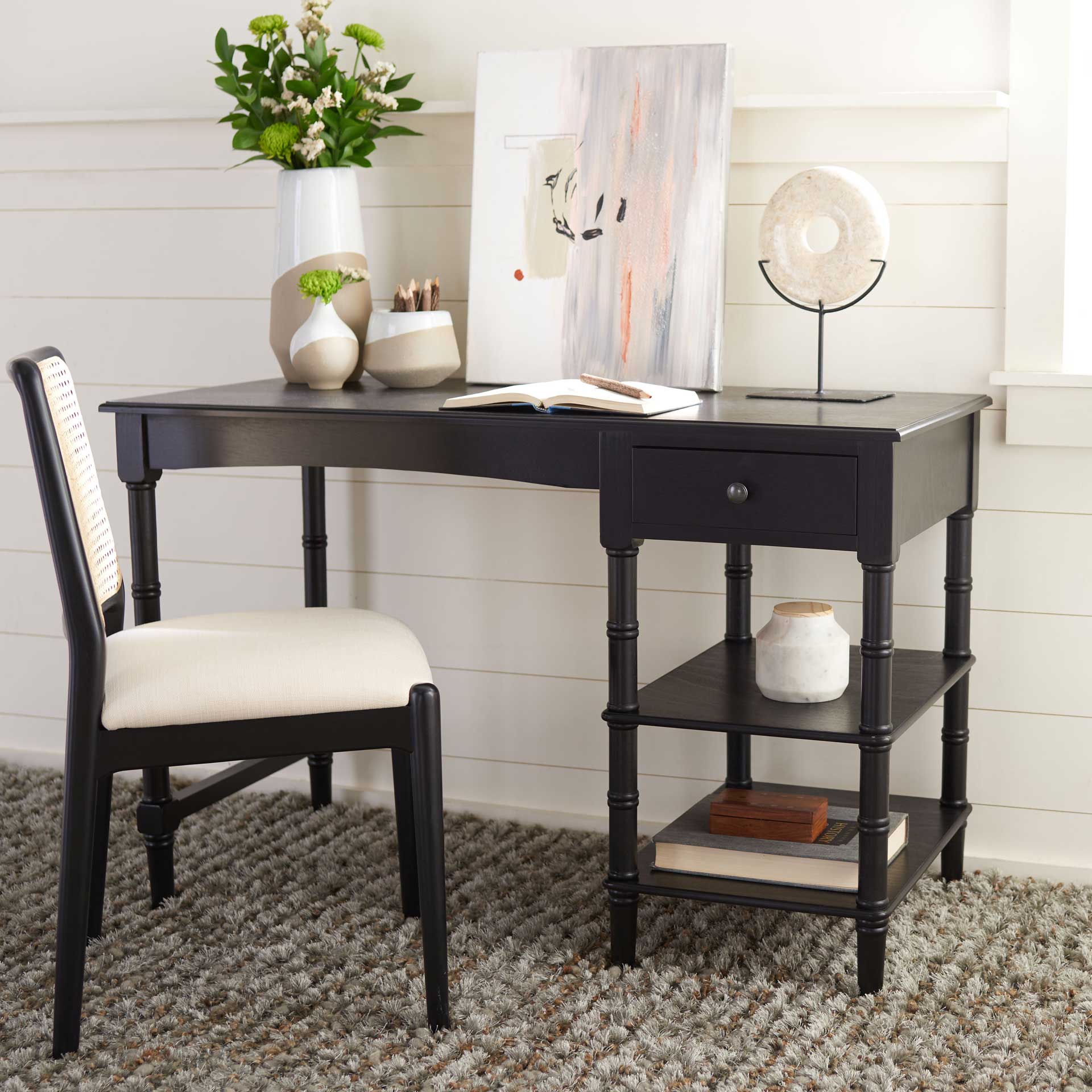 Hermina 1 Drawer 2 Shelf Desk Black - Image 4