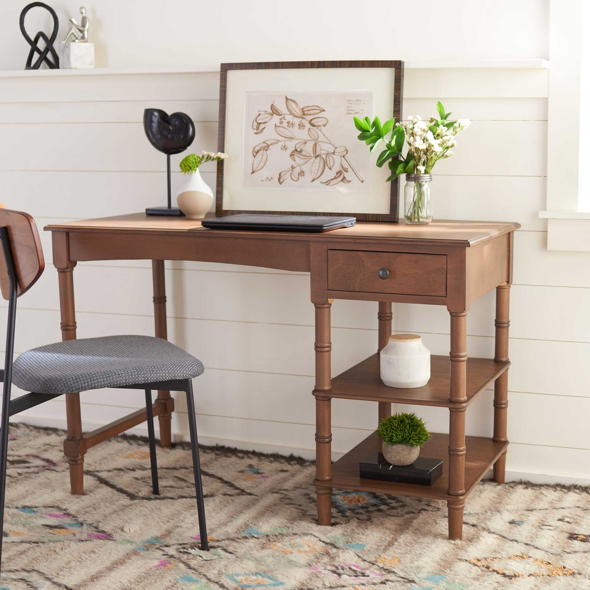 Hermina 1 Drawer 2 Shelf Desk Brown - Image 4