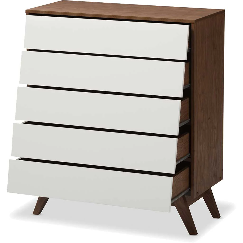 Hilson 5-Drawer Dresser White/Walnut - Image 2