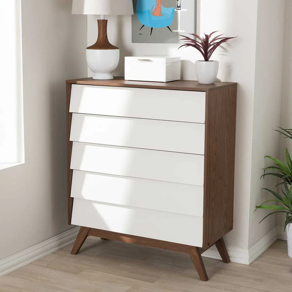 Hilson 5-Drawer Dresser White/Walnut - Image 6