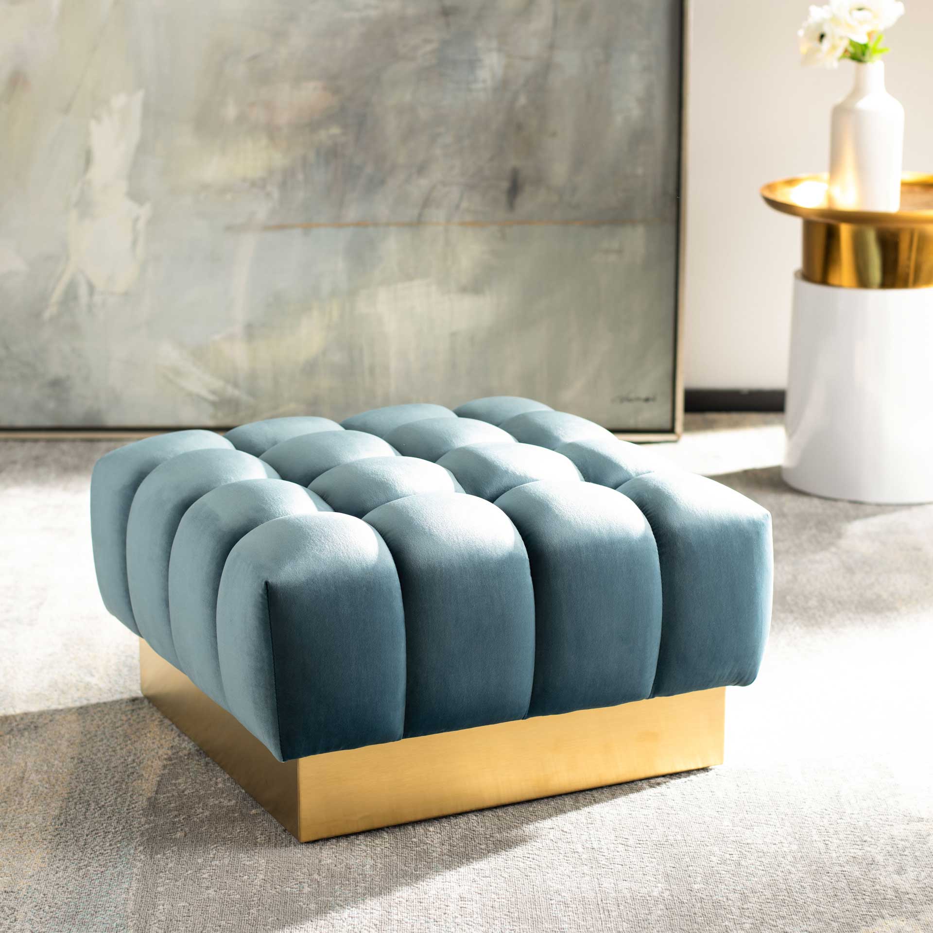 Himi Square Tufted Ottoman Aegean Blue - Image 8