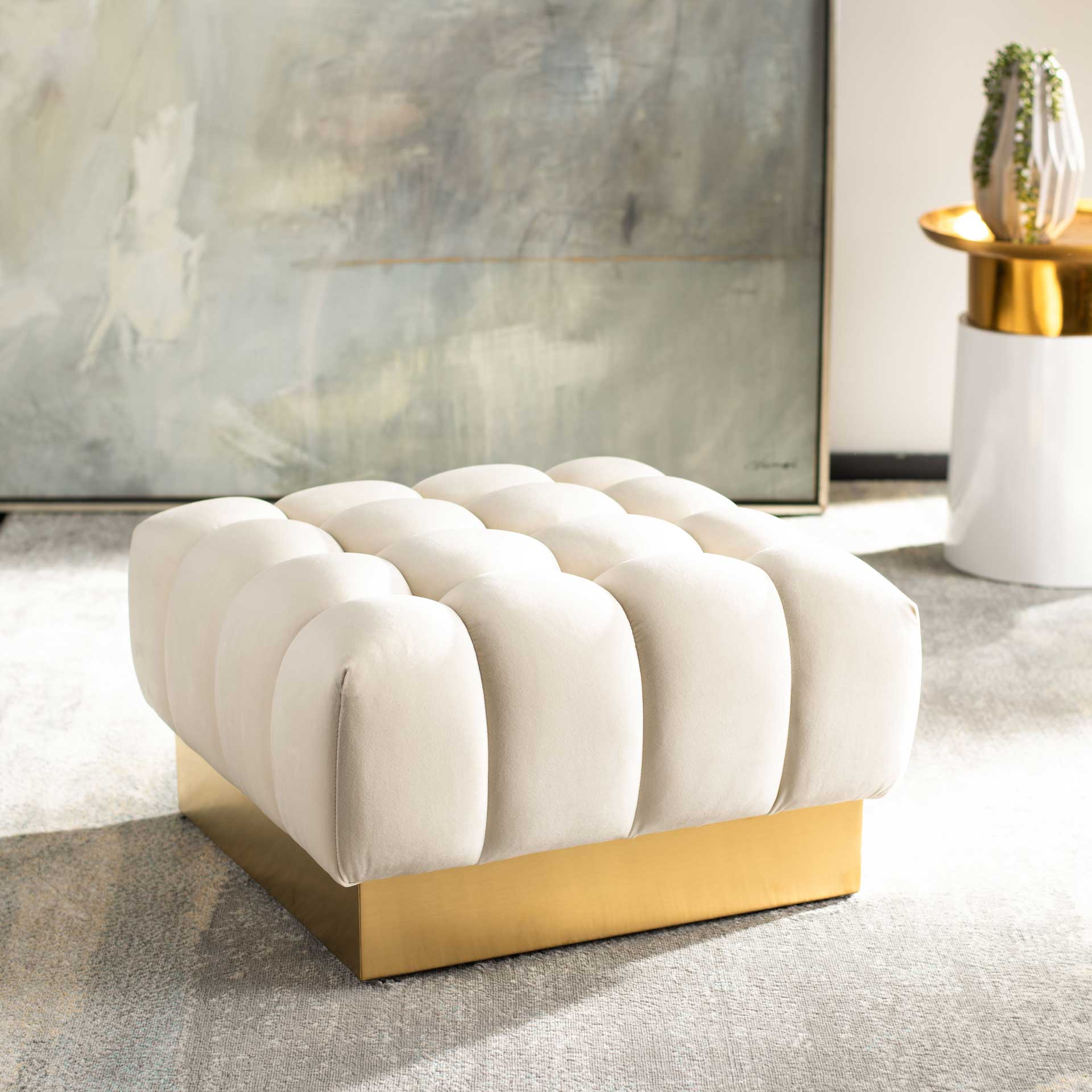 Himi Square Tufted Ottoman Cream - Image 8