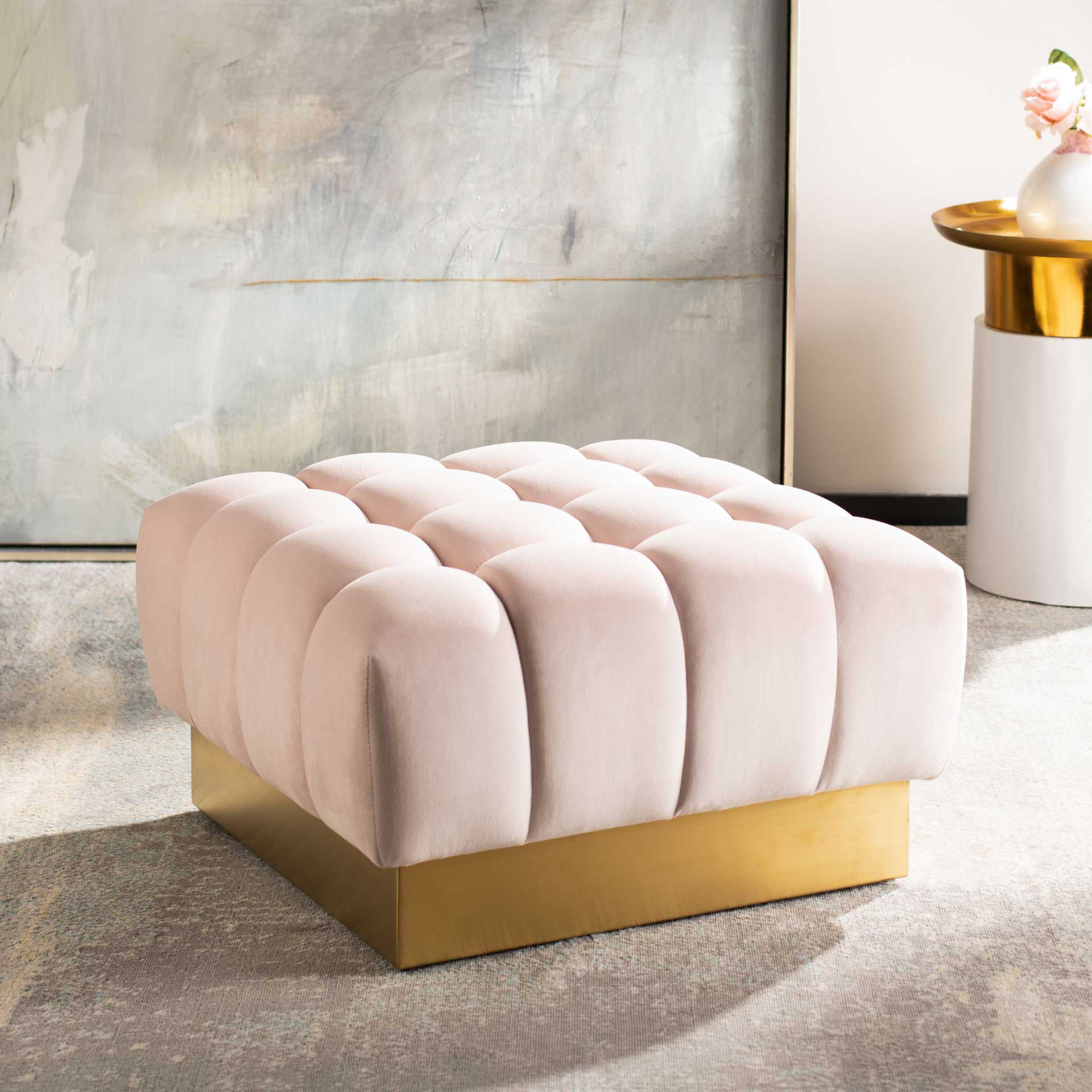 Himi Square Tufted Ottoman Light Pink - Image 8