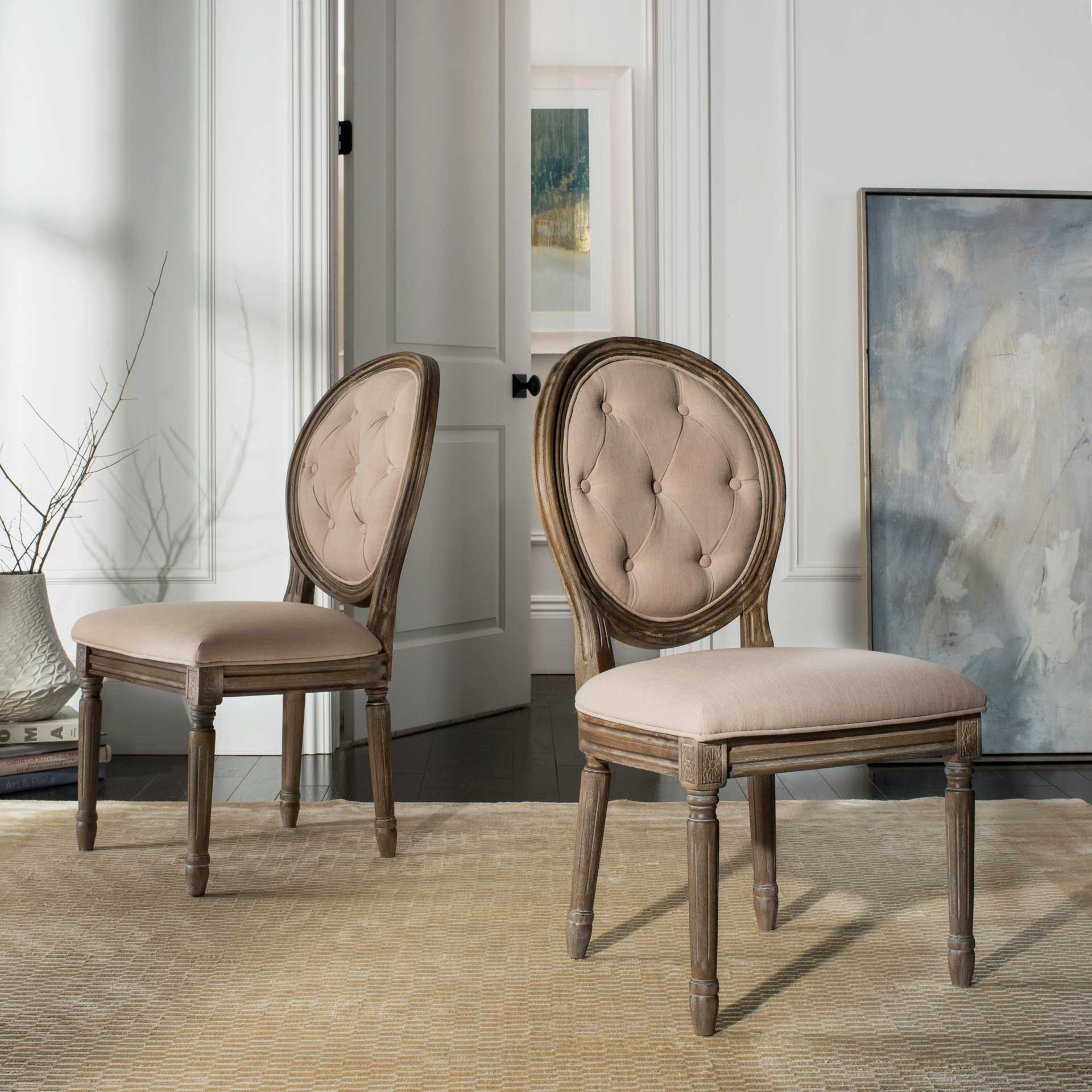 Holden Tufted Side Chair Beige/Rustic Oak (Set of 2) - Image 9