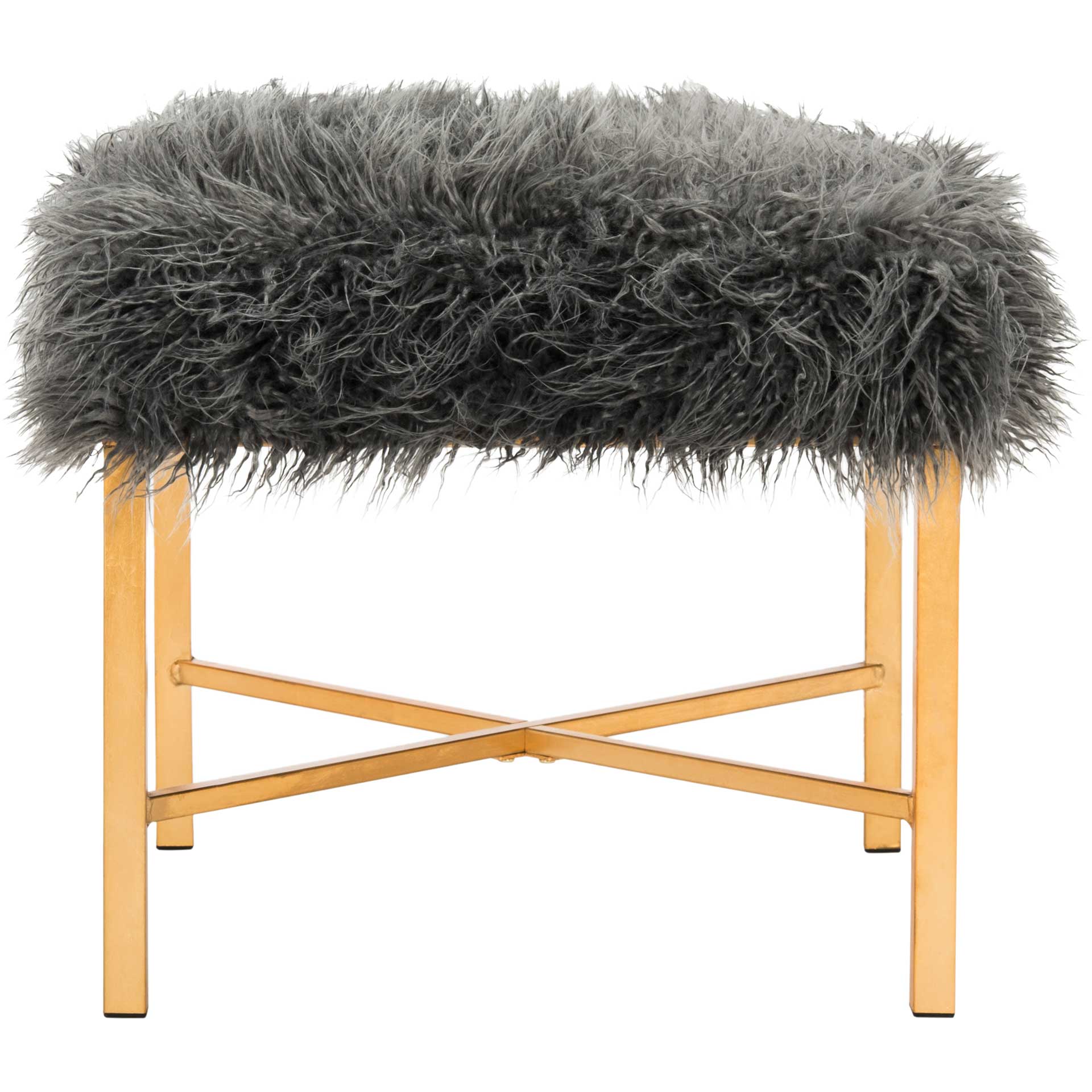 Hollingsworth Faux Sheepskin X Square Bench Gray - Image 2