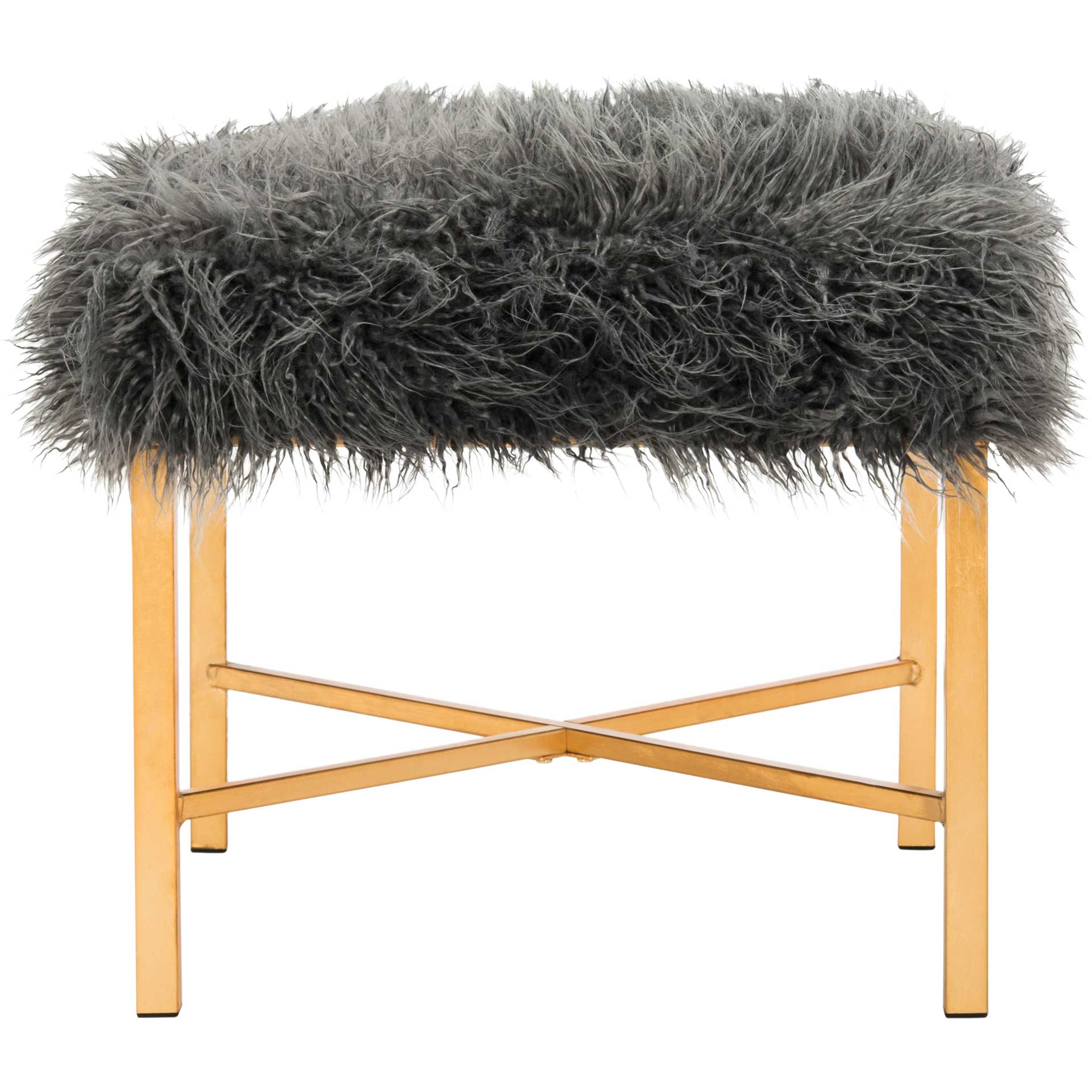 Hollingsworth Faux Sheepskin X Square Bench Gray - Image 3