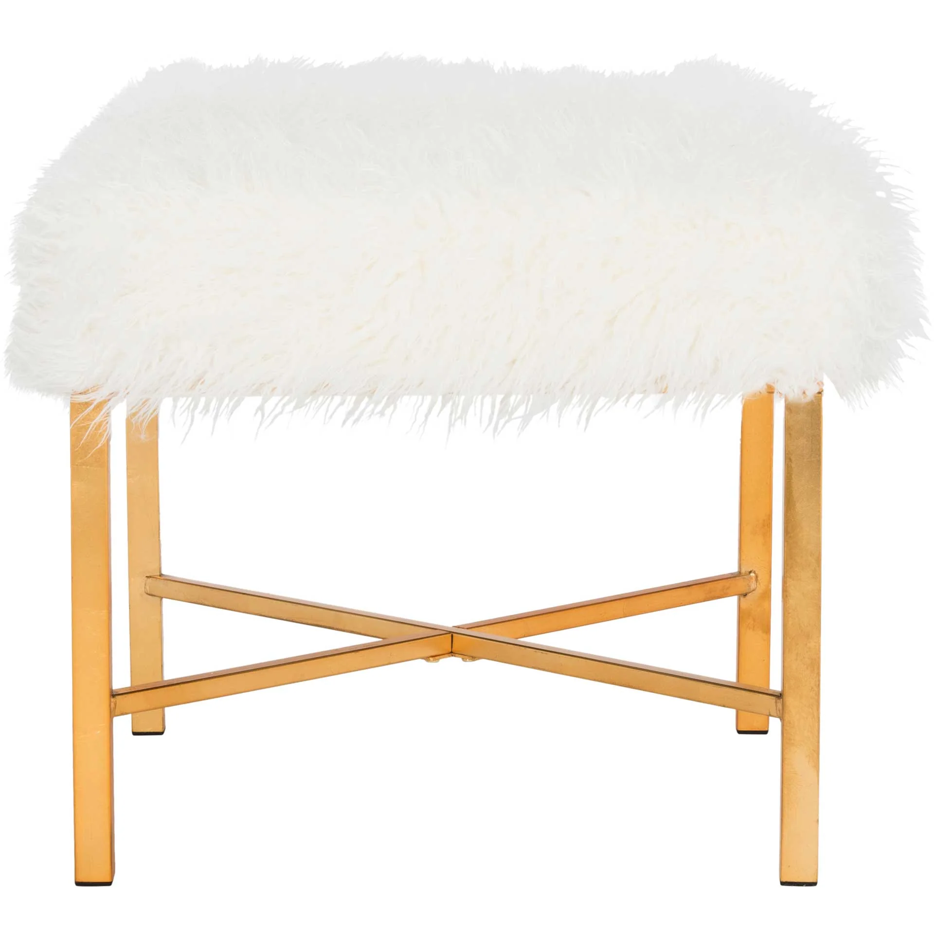 Hollingsworth Faux Sheepskin X- Square Bench White - Image 2