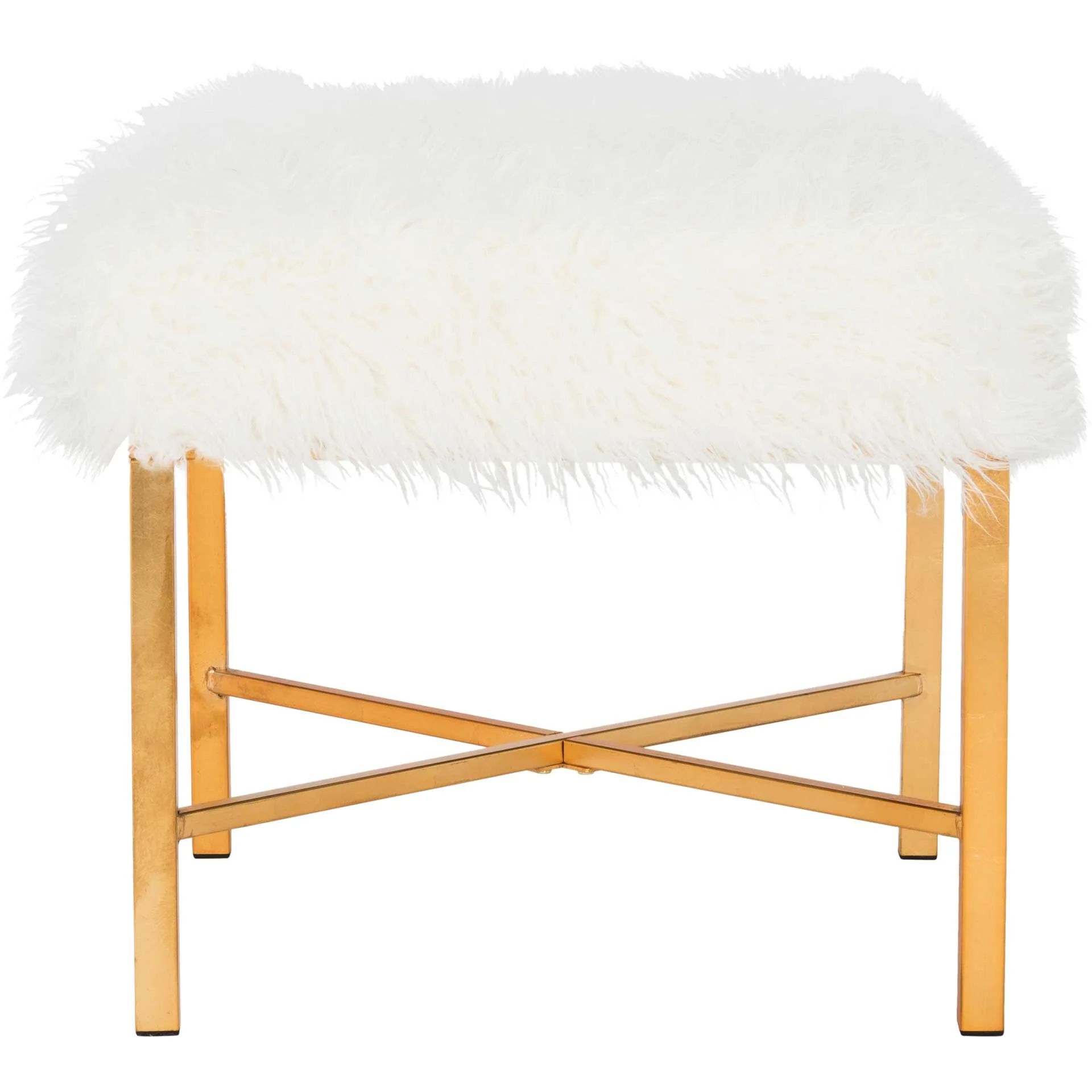 Hollingsworth Faux Sheepskin X- Square Bench White - Image 3