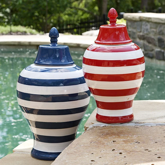 Howard Large Striped Lidded Urn - Image 2