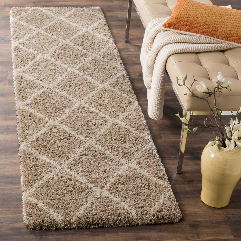 Hudson Shag Diamond Beige/Ivory Runner Rug - Image 2