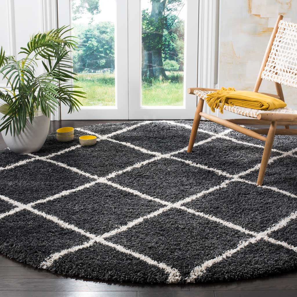Hudson Shag Diamond Dark Gray/Ivory Round Rug - Image 3