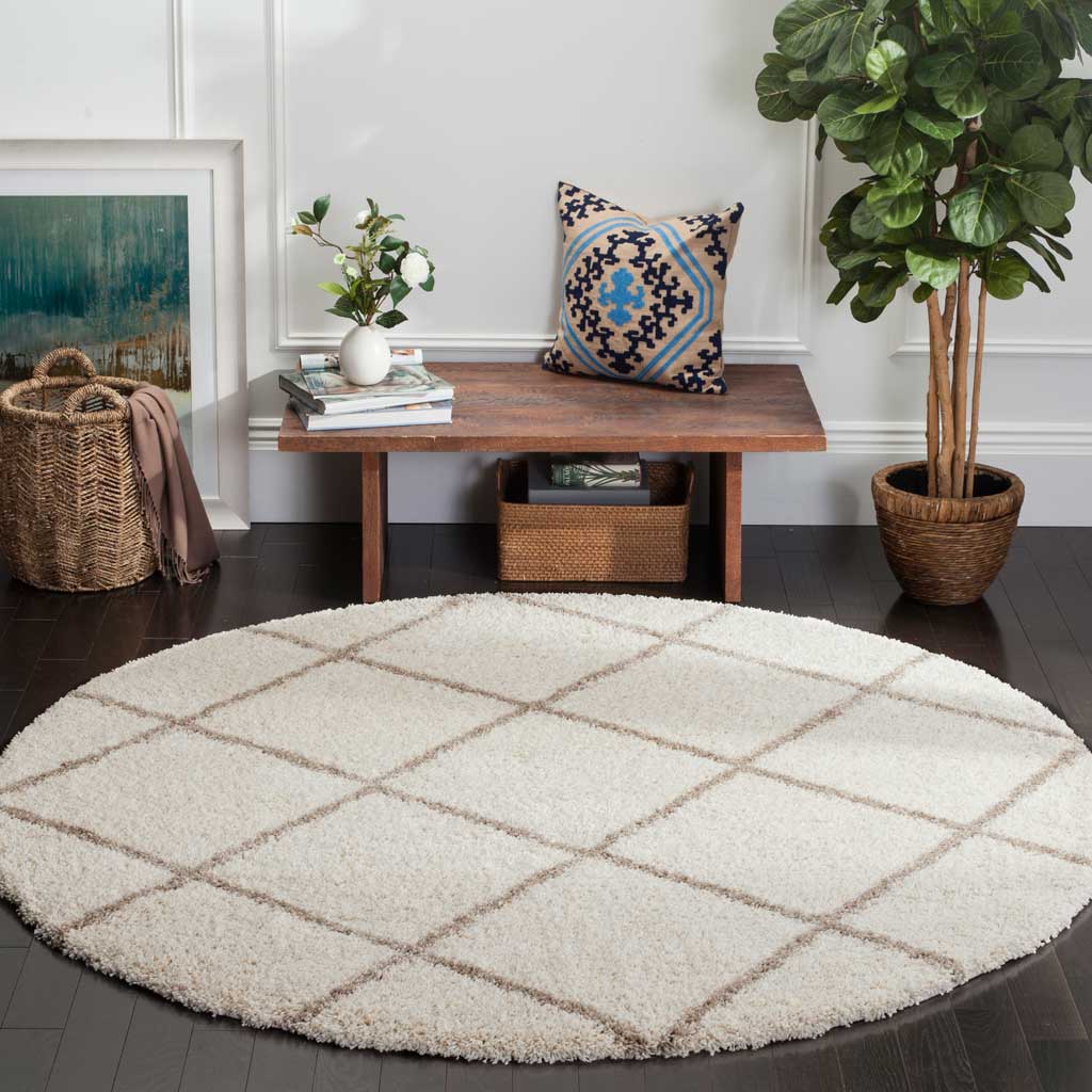 Hudson Shag Diamond Ivory/Beige Round Rug - Image 3