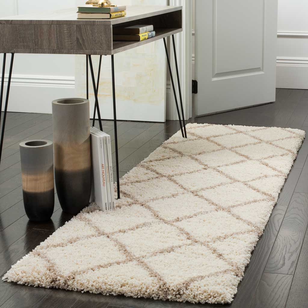 Hudson Shag Diamond Ivory/Beige Runner Rug - Image 2