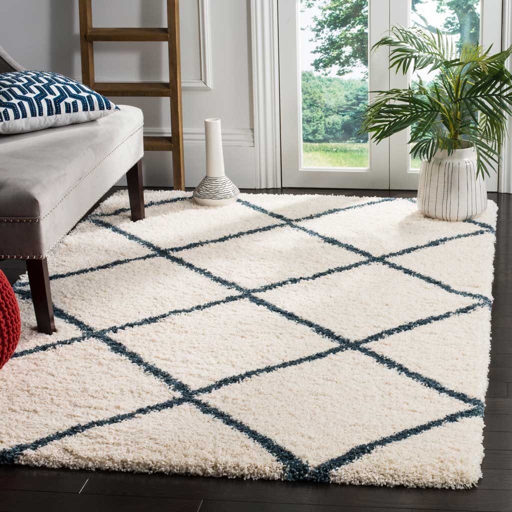Hudson Shag Diamond Ivory/Slate Blue Area Rug - Image 9