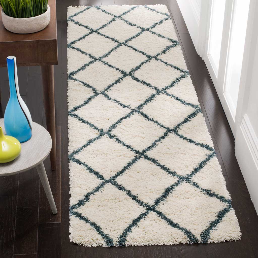 Hudson Shag Diamond Ivory/Slate Blue Runner Rug - Image 2