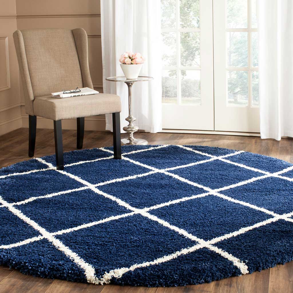Hudson Shag Diamond Navy/Ivory Round Rug - Image 3