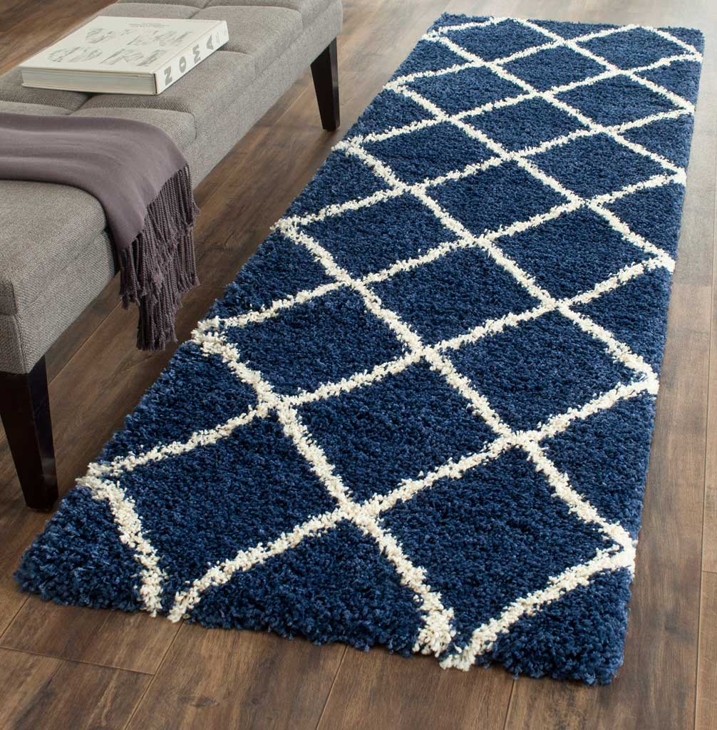 Hudson Shag Diamond Navy/Ivory Runner Rug - Image 3