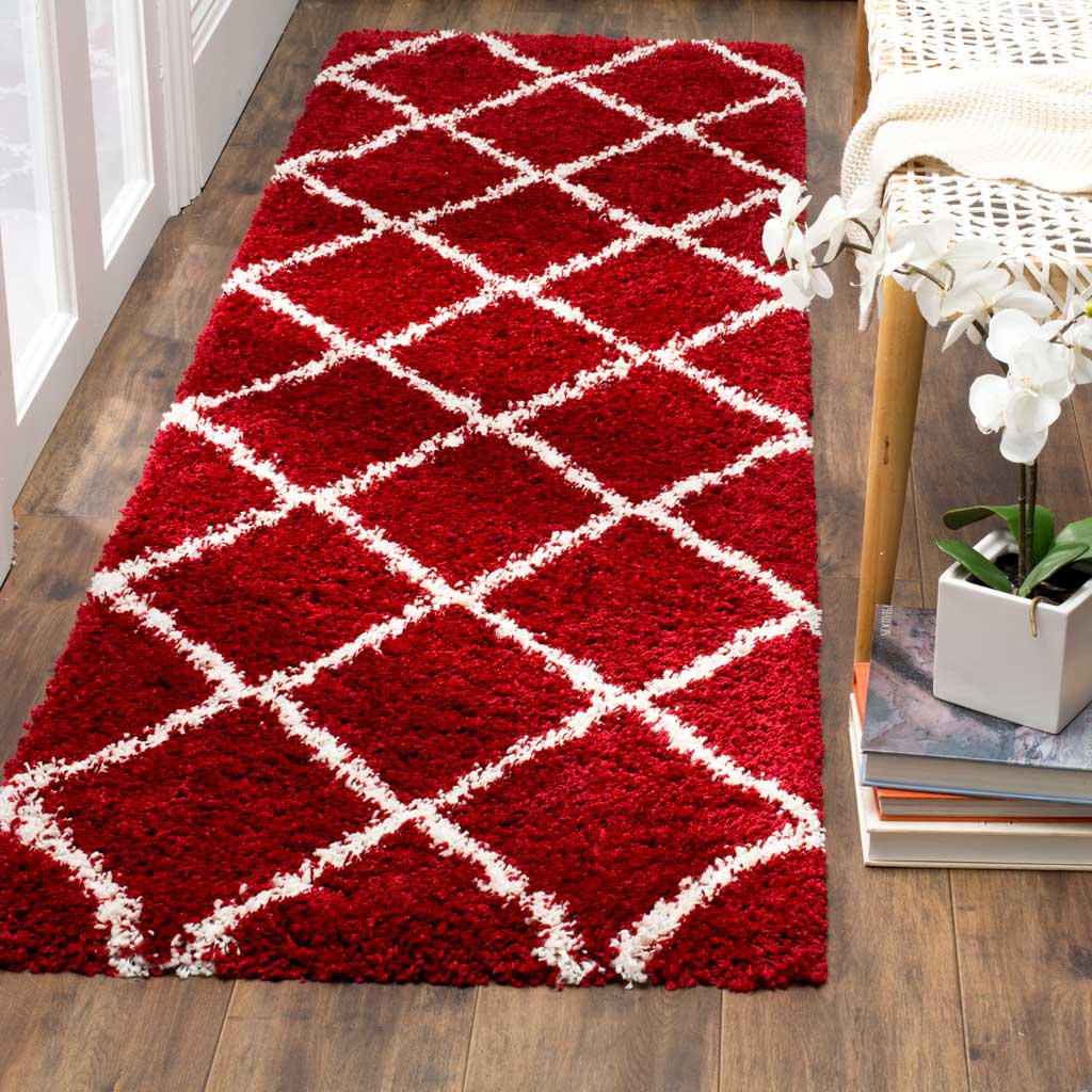 Hudson Shag Diamond Red/Ivory Runner Rug - Image 2