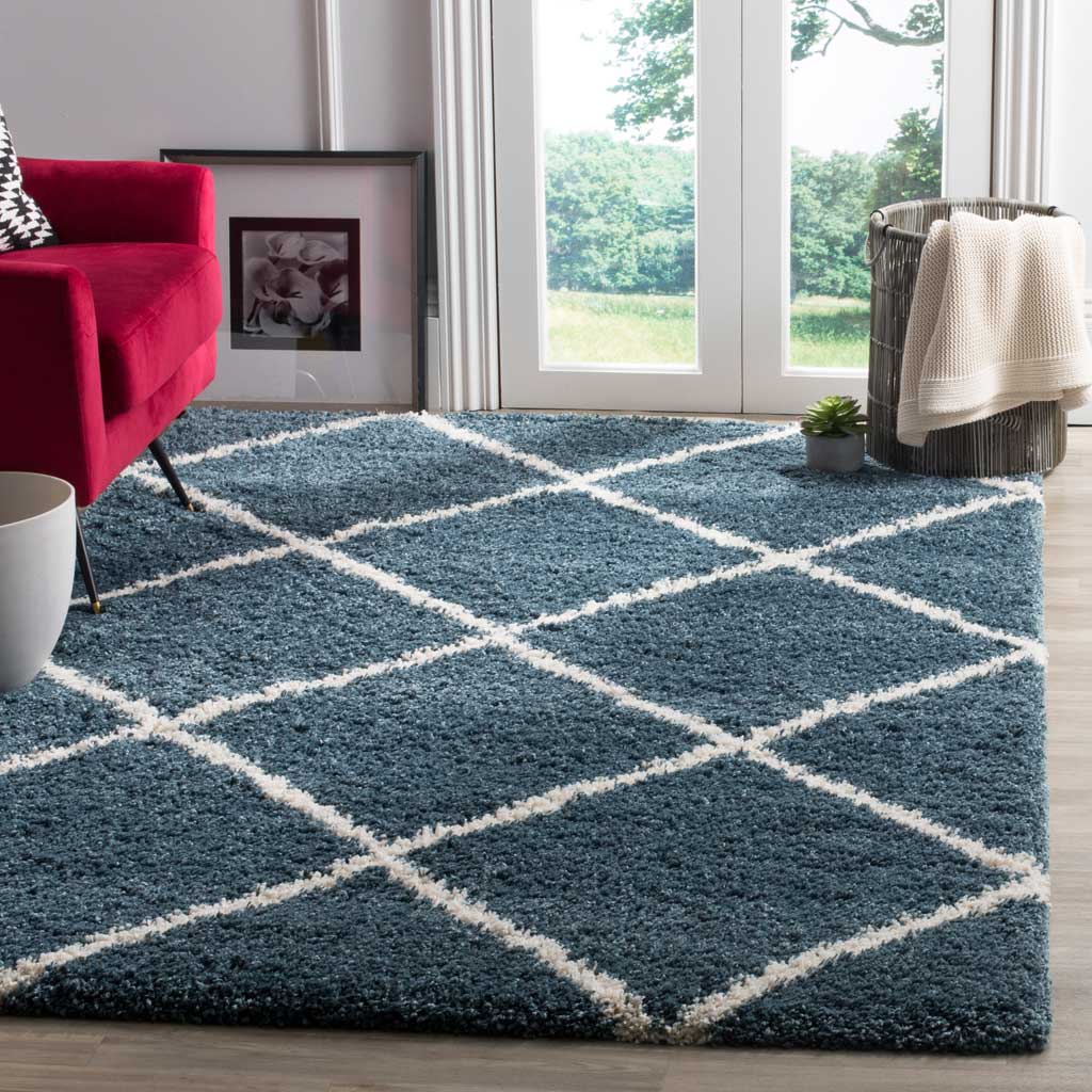 Hudson Shag Diamond Slate Blue/Ivory Area Rug - Image 9
