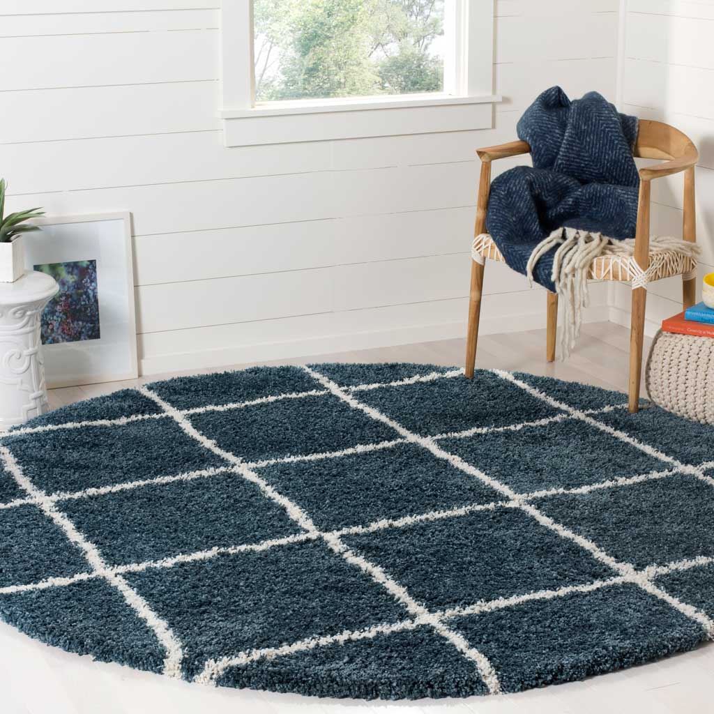 Hudson Shag Diamond Slate Blue/Ivory Round Rug - Image 3