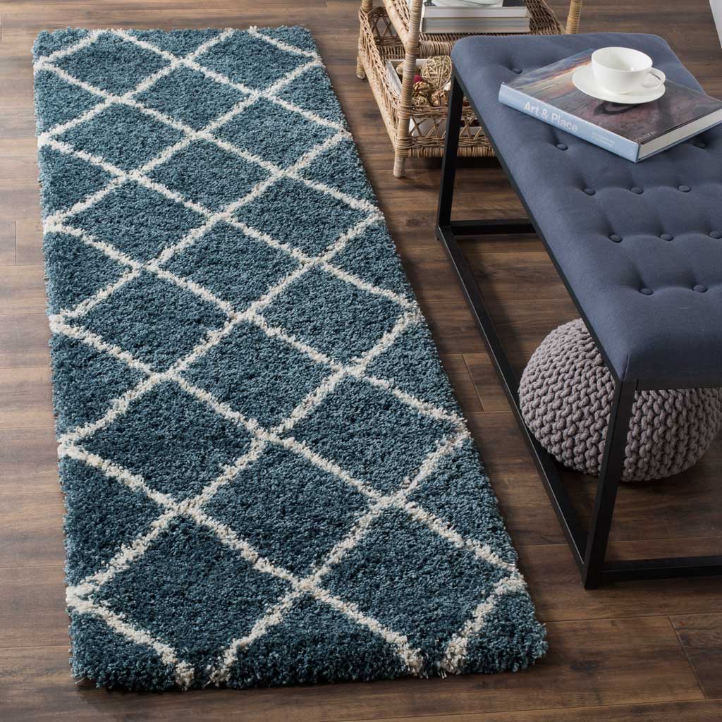 Hudson Shag Diamond Slate Blue/Ivory Runner Rug - Image 2