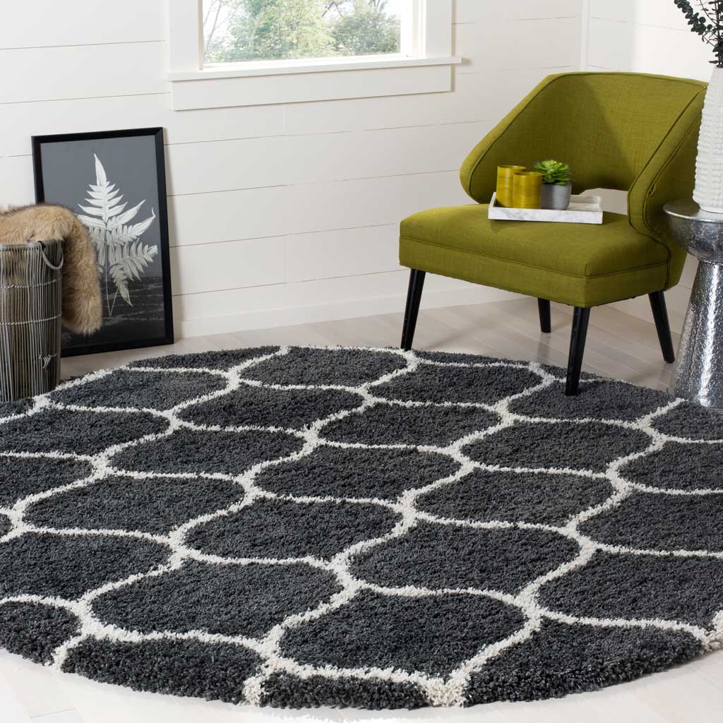 Hudson Shag Ogee Dark Gray/Ivory Round Rug - Image 3