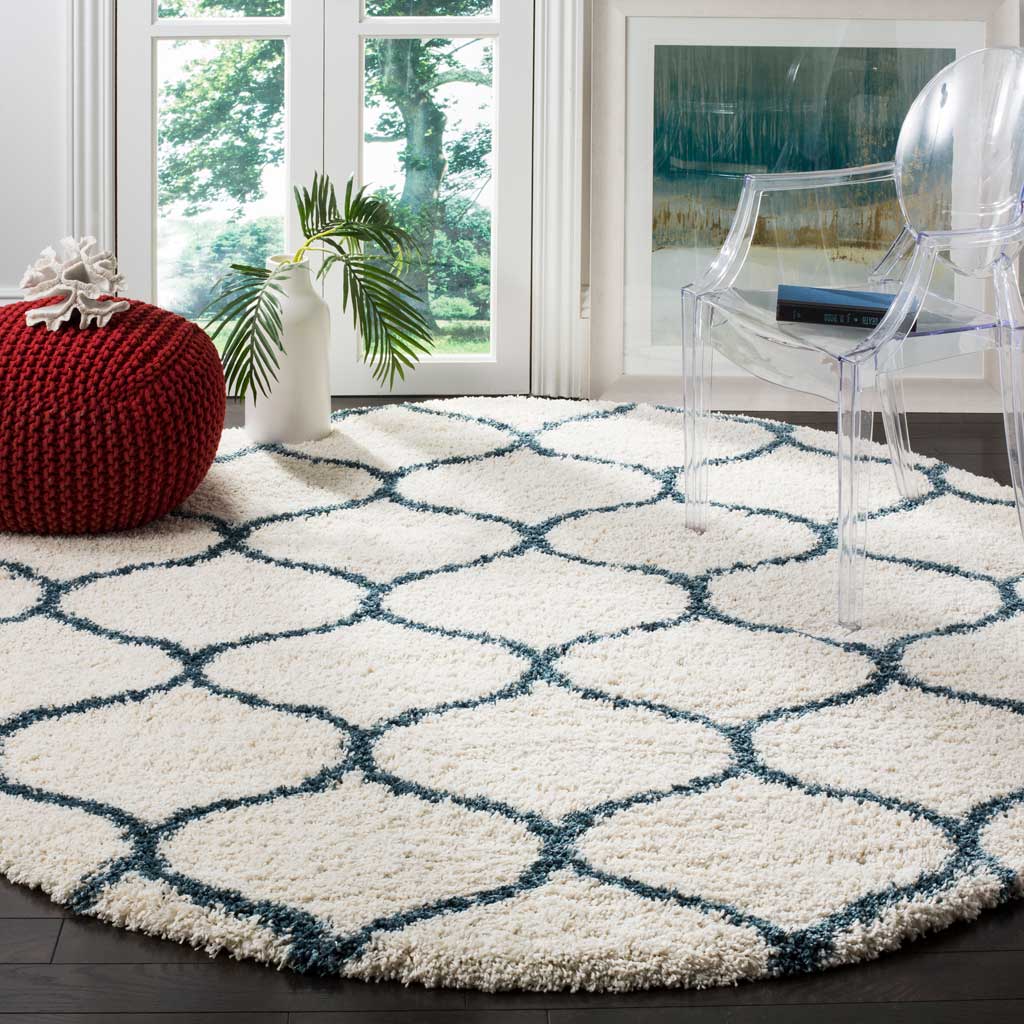 Hudson Shag Ogee Ivory/Slate Blue Round Rug - Image 3