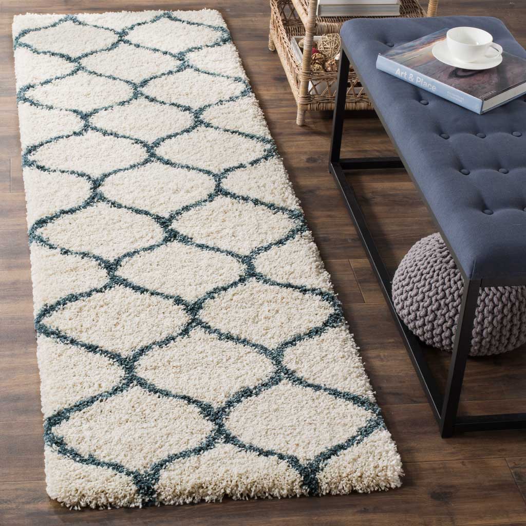 Hudson Shag Ogee Ivory/Slate Blue Runner Rug - Image 2