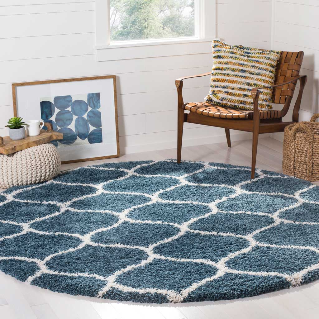 Hudson Shag Ogee Slate Blue/Ivory Round Rug - Image 3