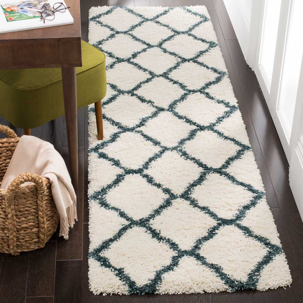 Hudson Shag Quatrefoil Ivory/Slate Blue Runner Rug - Image 2