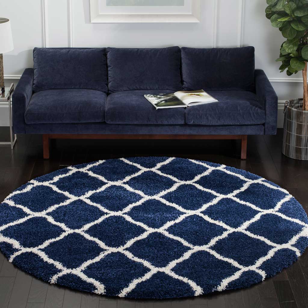 Hudson Shag Quatrefoil Navy/Ivory Round Rug - Image 3