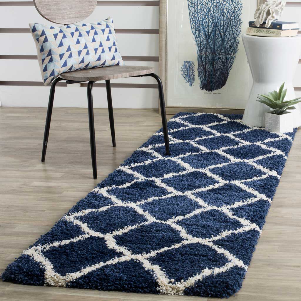 Hudson Shag Quatrefoil Navy/Ivory Runner Rug - Image 2