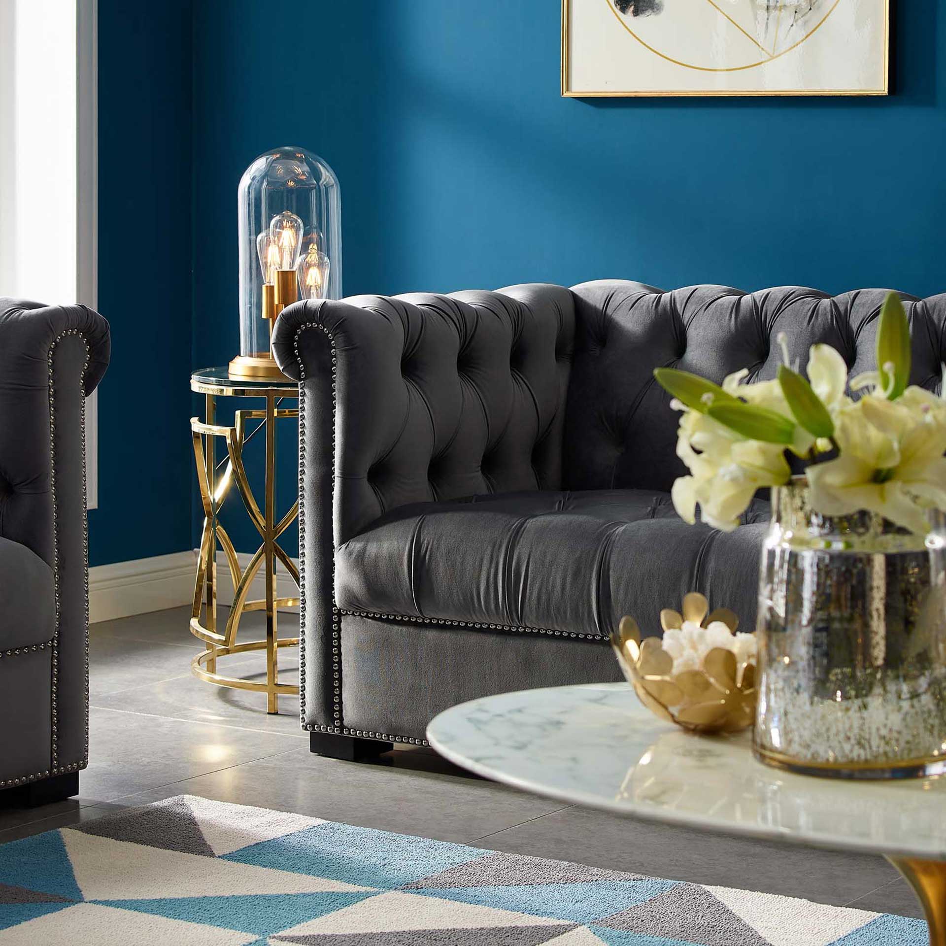 Hudson Upholstered Velvet Sofa Gray - Image 4