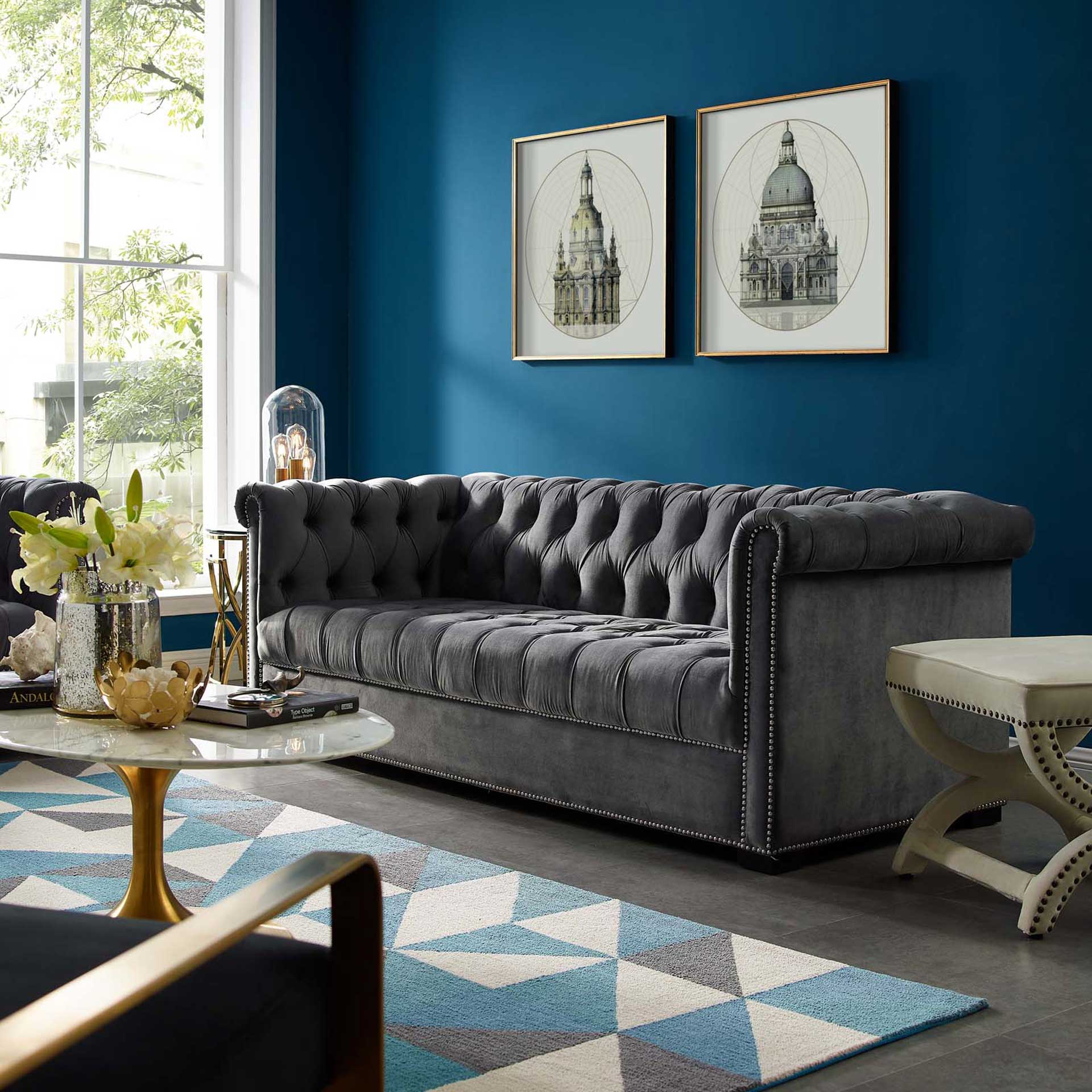 Hudson Upholstered Velvet Sofa Gray - Image 5