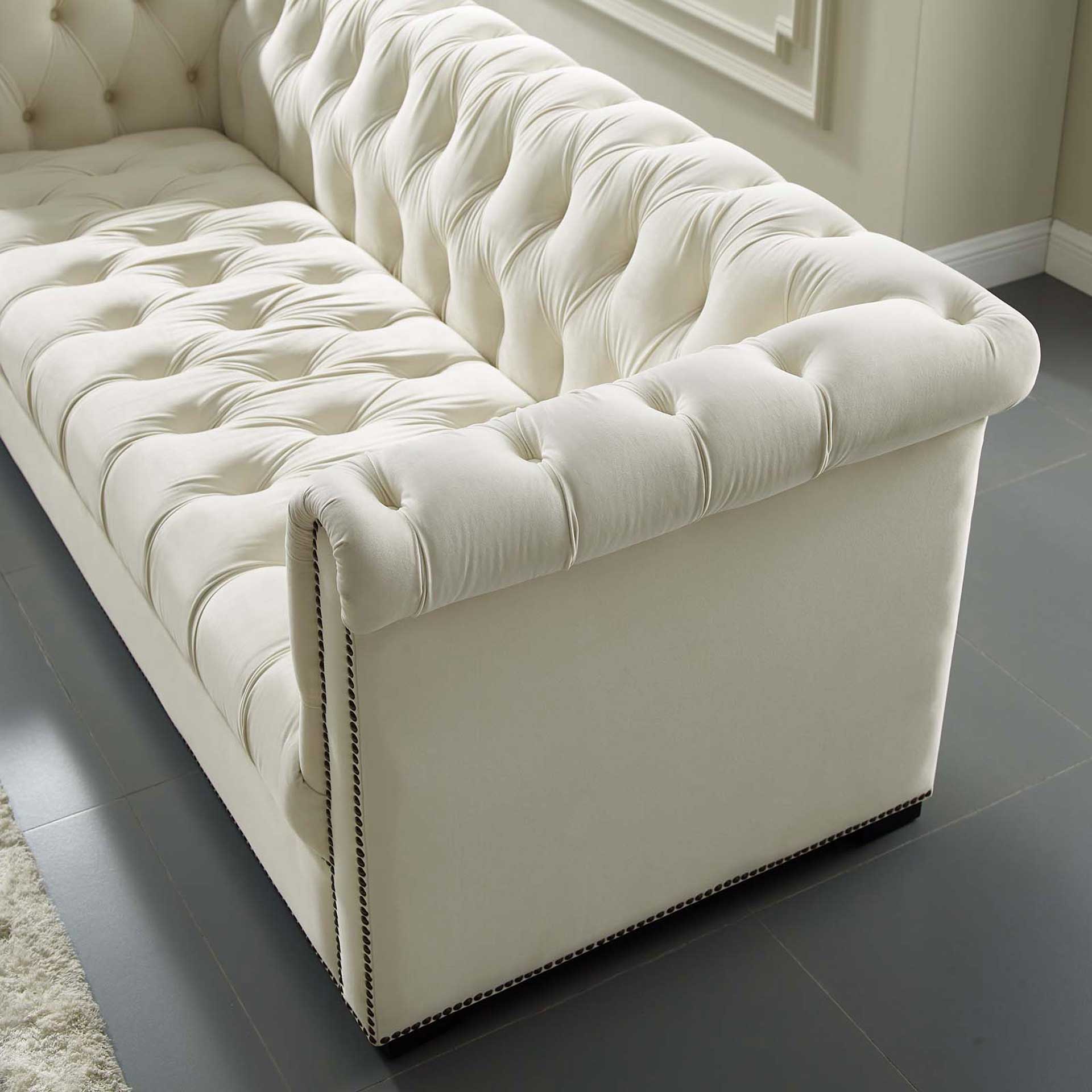 Hudson Upholstered Velvet Sofa Ivory - Image 4