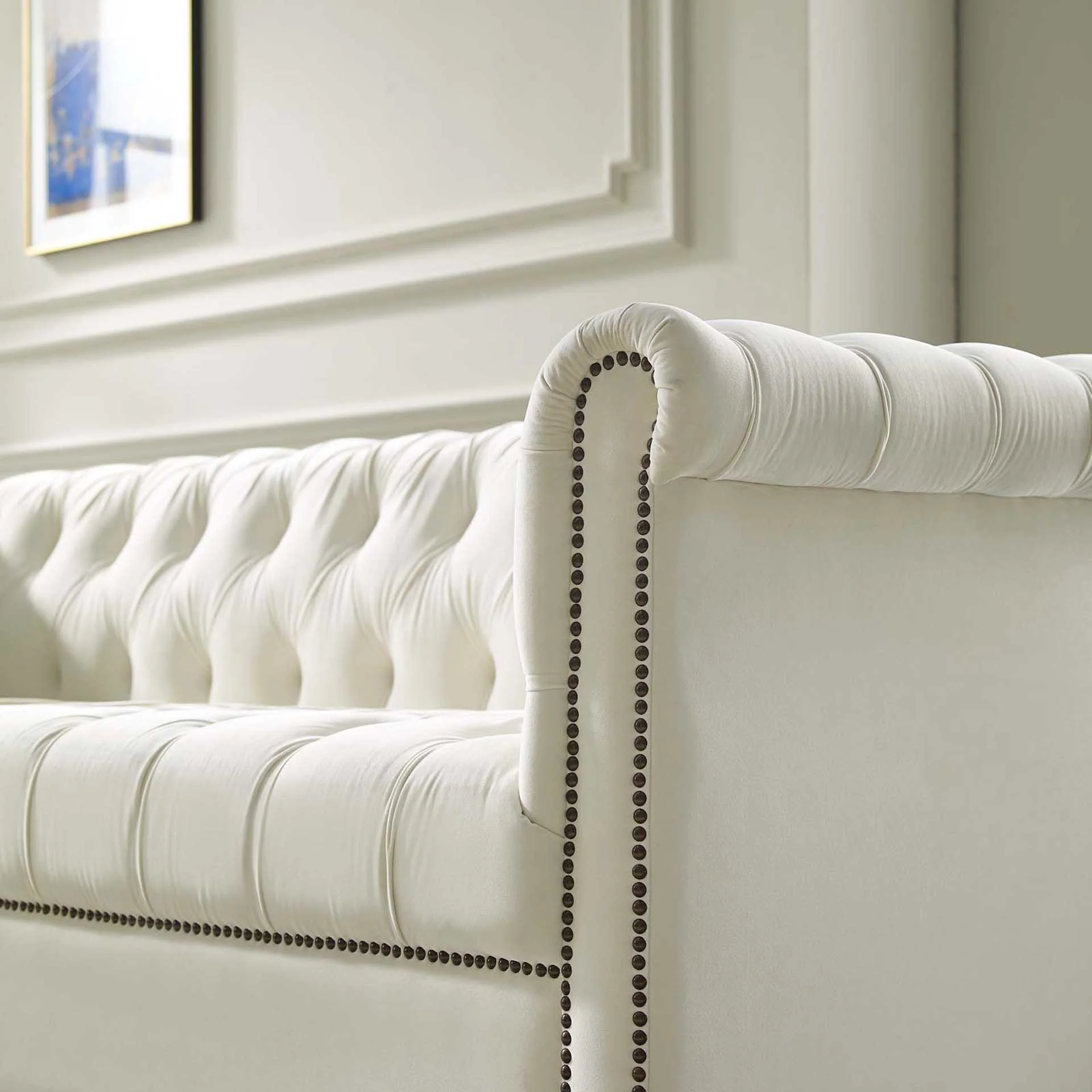 Hudson Upholstered Velvet Sofa Ivory - Image 5