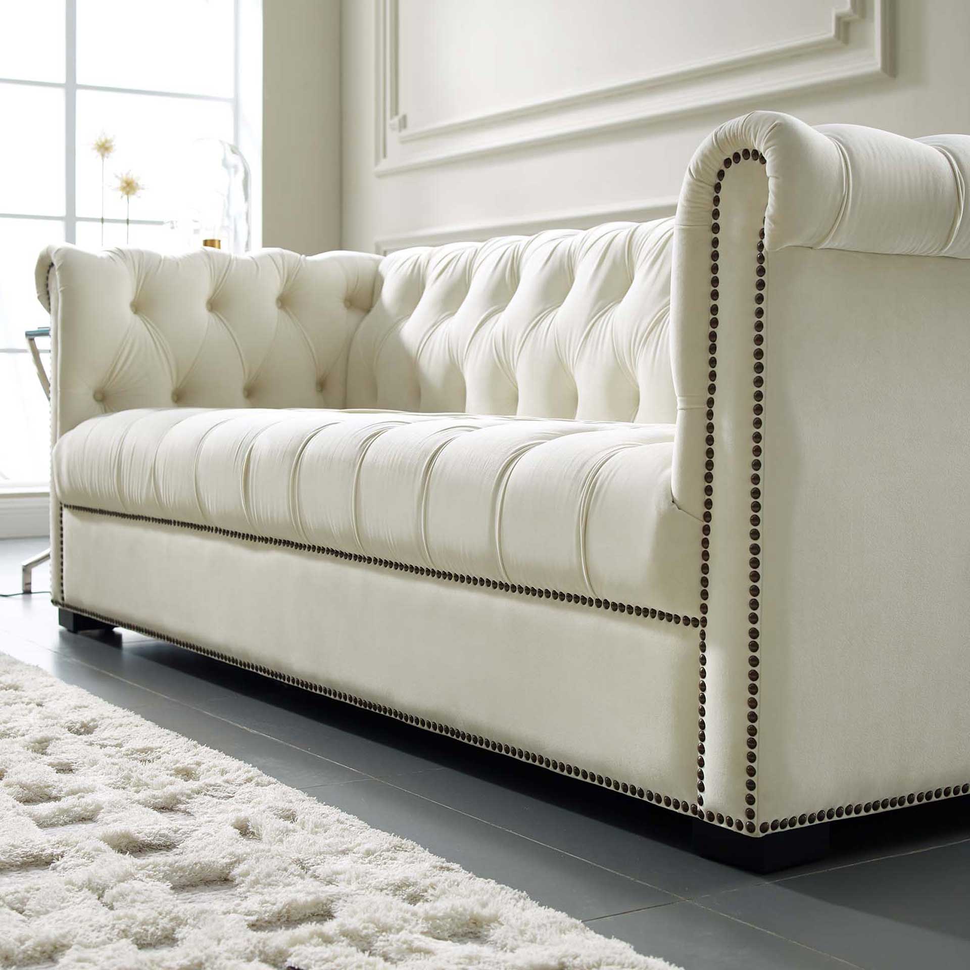 Hudson Upholstered Velvet Sofa Ivory - Image 6