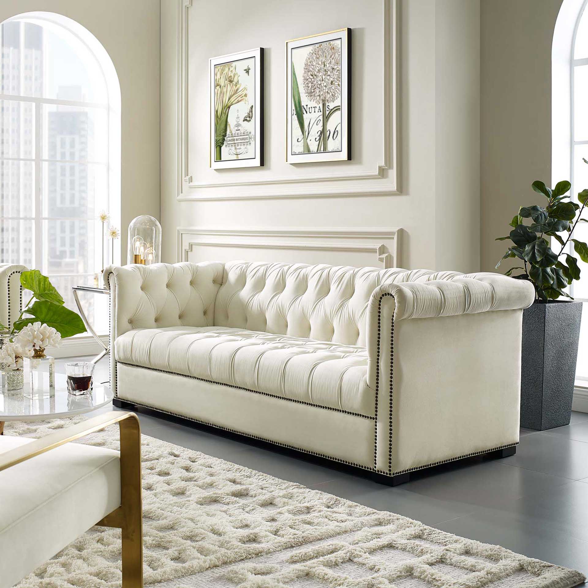 Hudson Upholstered Velvet Sofa Ivory - Image 7