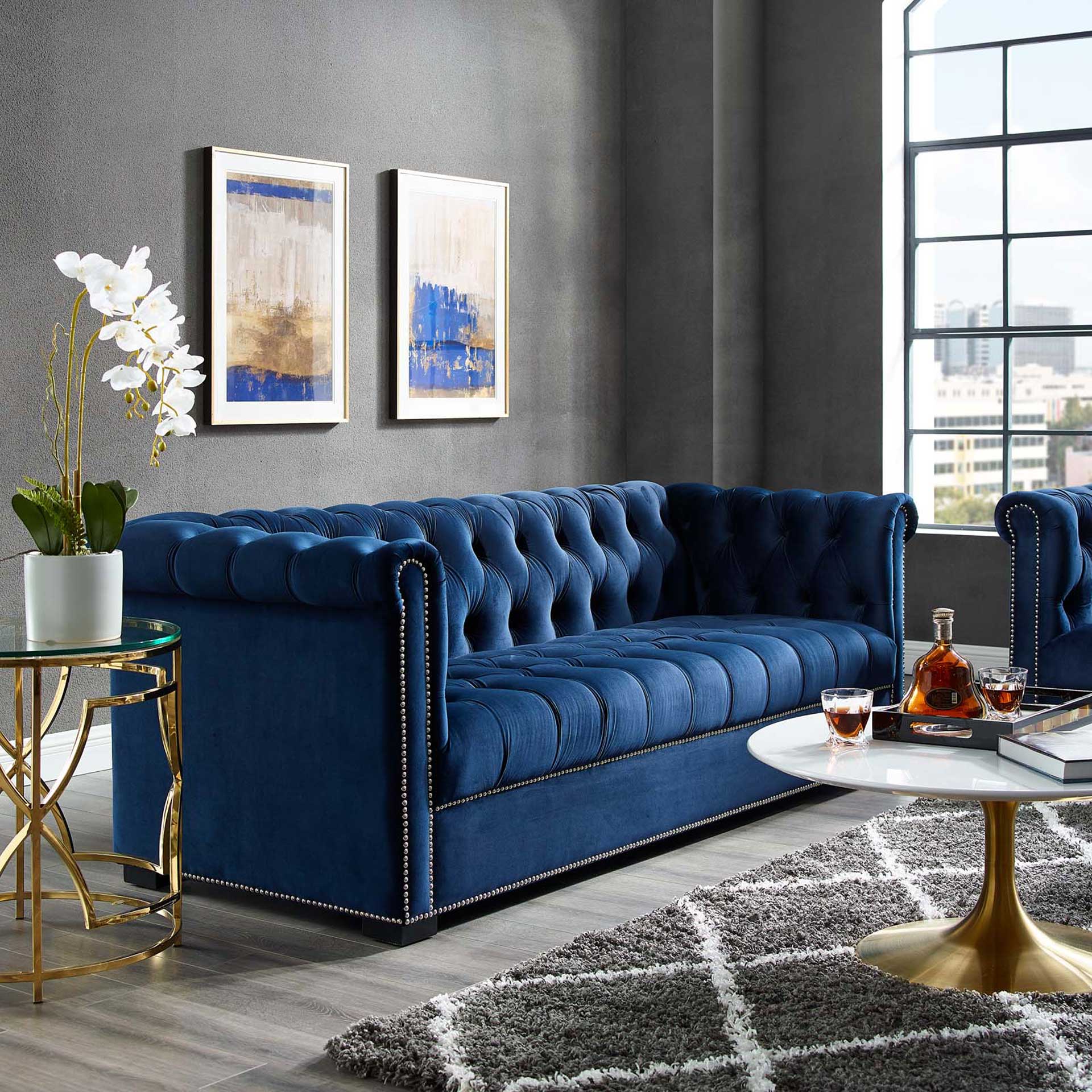 Hudson Upholstered Velvet Sofa Midnight Blue - Image 4