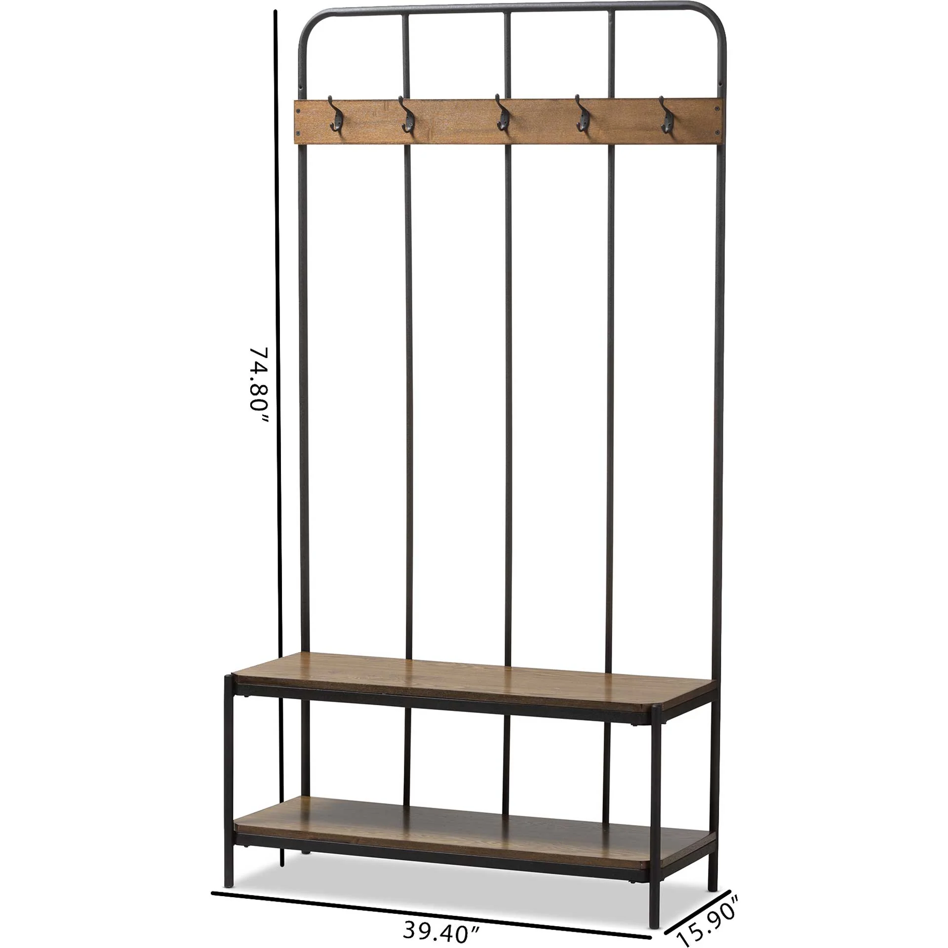 Humaira Entryway Hall Tree Hanger Black/Walnut - Image 4