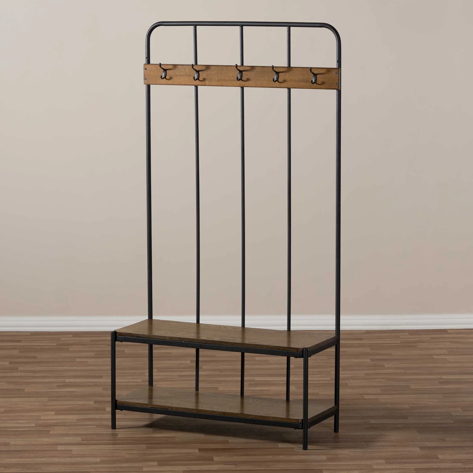 Humaira Entryway Hall Tree Hanger Black/Walnut - Image 5