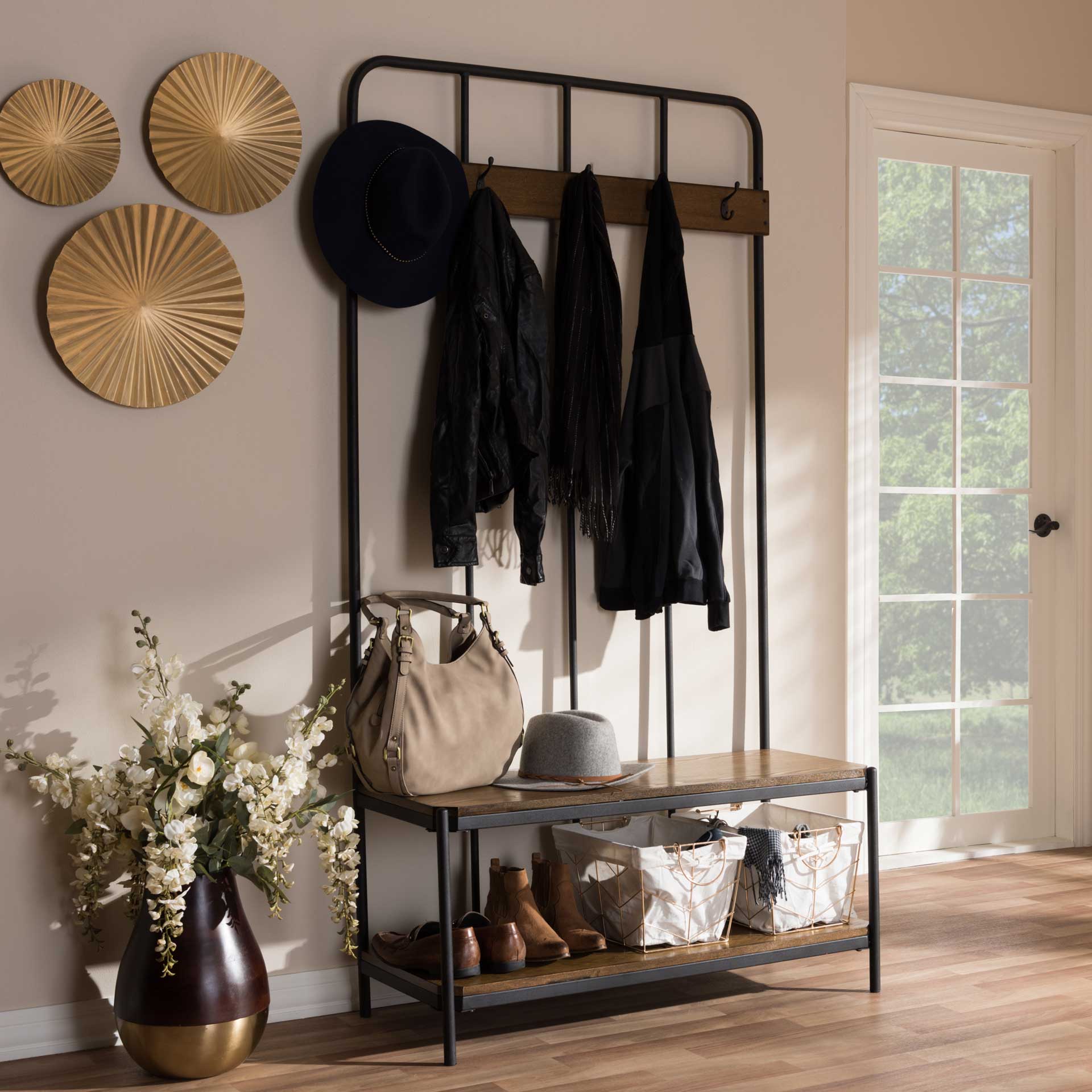 Humaira Entryway Hall Tree Hanger Black/Walnut - Image 6