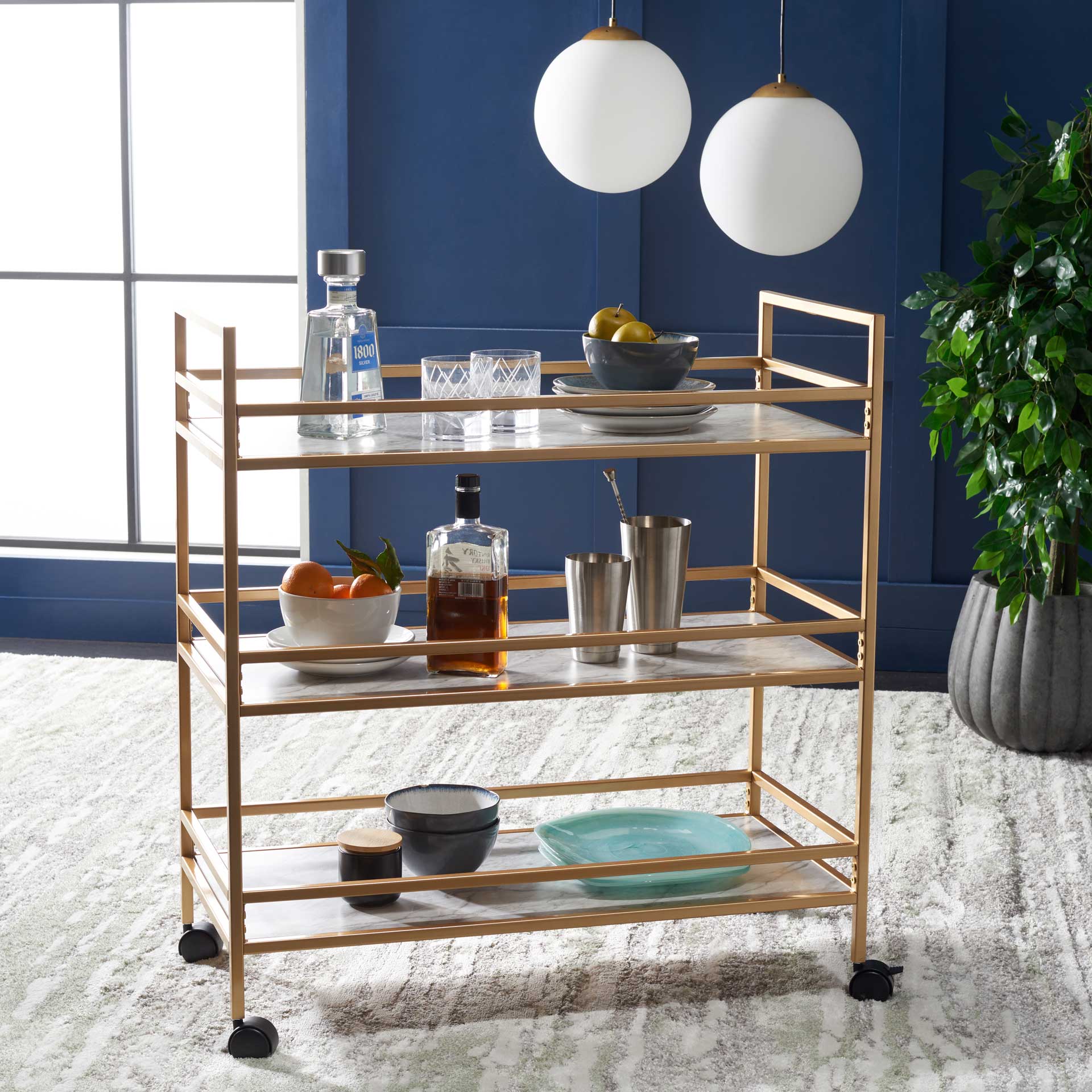 Idris 3 Tier Bar Cart Gold/Marble - Image 5